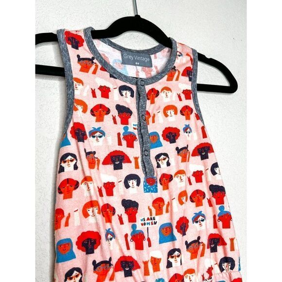 Girls Grey Vintage Everly Short Female Empowerment Romper Size 4T - Picture 2 of 4